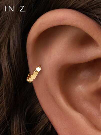 IN Z 1只纯银菱形蜂窝六边形耳环 | 男女通用低过敏性耳环 | 精致珠宝，适合派对、生日礼物 | 单只出售（非一对）