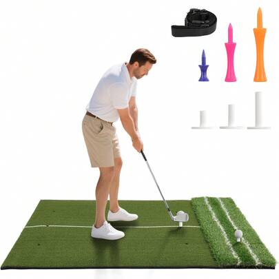 GCCSJ Golf Putting Mat,Practice Mat,Real Feel Golf Hitting Mat (5x4ft), Large Double Turf, Golf Indoor And Outdoor Practice Mat With Sight Line And Approach Angle Aid, For Swing, Chipping, PuttingAll Weather Training Aid For Men & Women