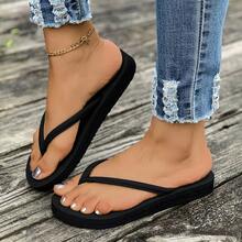 新款夏季杏色女士平底凉鞋。时尚人字拖，适合海滩穿着，可搭配连衣裙，优雅女士鞋履 - 黑色 - 查看 11