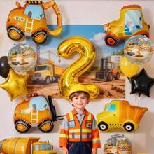 10pcs Construction Theme Aluminum Foil Balloon Set, Including Excavator, Forklift Balloons, Number Balloons, Star Balloons, Suitable For Birthday Party Decoration, Baby Shower Party - View 6