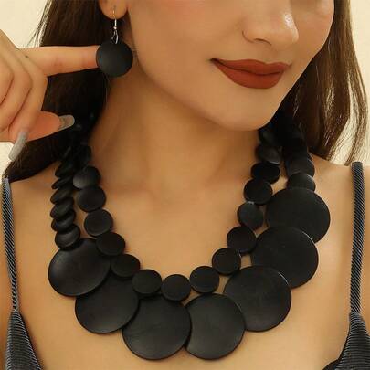 1 Set Handmade Exaggerated Multi-Layer Beaded Necklace, Earrings, Bracelet, Bohemian South Asian Style, Fashionable Retro, Suitable For Formal Events, Parties, Holidays, Casual Wear [Random Color Arrangement]