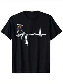 Women' T-Shirt Short Sleeve Graphic Printed With Airbrush With Heartbeat Line Design - 彩色 - 查看 5
