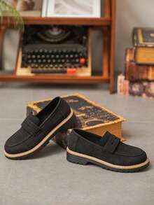 2026 Spring New Thick Sole Casual Loafers - Plus Size Women Shoes, Comfortable Versatile Platform Shoes, Retro Slip-On For Commuting - Black - View 9