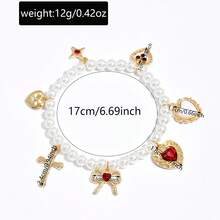 十字架吊坠，时尚夸张心形项链，甜美蝴蝶结仿珍珠颈链 - 彩色 - 查看 9