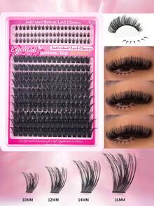 136/160/220片卡通浓密自然款假睫毛，刺猬头造型，含下睫毛，DIY睫毛嫁接，6-16mm D卷度混合长度蓬松簇状猫眼水润效果假睫毛，分段式假睫毛，下睫毛，单根睫毛，可重复使用，适合在家、派对和庆典中打造浓密、自然、迷人的睫毛效果。 - D - 查看 4