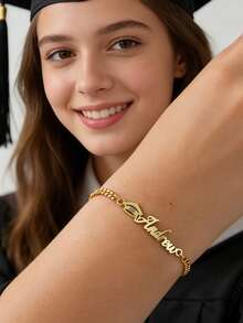 Custom Graduation Name Bracele,Graduate Cap Pendant,Graduation Gift,Back To School Gift,Class Of 2025 Bracelet,College Graduation Favors - Thick Chain - View 7