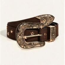 1pc New Brown Star Retro PU (Polyurethane) Women's Belt, Suitable For Dresses, Jeans, Skirts In All Seasons, Fashion Versatile Western-Style Belt For Daily Use - Brown - View 5