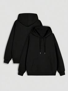 Men's Plain Oversized Kangaroo Hoodie With Hood And Front Pocket | Casual Streetwear Comfortable Winter Loose Fit Drawstring Pocket - 黑色 - 查看 11
