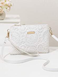 迷你沙滩包腕包零钱包女士单肩斜挎包，新款春夏时尚百搭小巧精致单肩包，甜美方形包 - 白色 - 查看 2