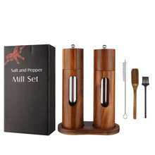 2pcs Acacia Wood Pepper Grinder Set, Acrylic & Solid Wood Transparent Pepper & Salt Grinder Bottles, Party Supplies, Home Dinner - Brown - View 11