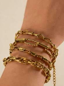 MECYLIFE 1pc Personalized Chain Bracelet, Stainless Steel Adjustable Layered Bracelet For Daily Wear - Yellow Gold - View 2