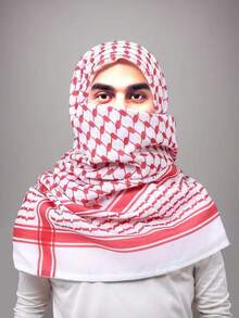 1pc Printed Alpha Head Scarf, Arabic Headscarf, Dubai Headwrap, Desert Handkerchief Shawl - Multicolor - View 9