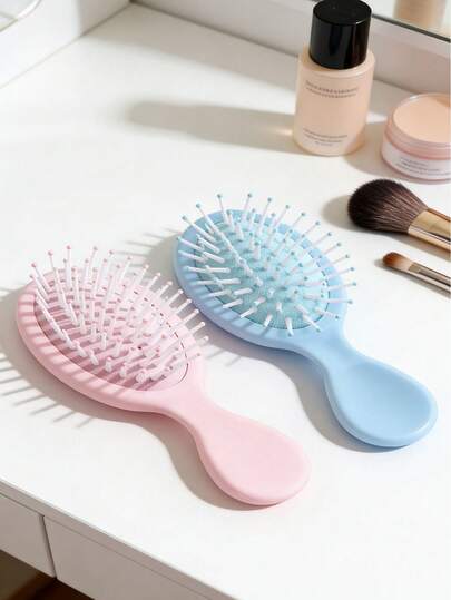 1pc Colorful Mini Soft Nylon Bristle Makeup Brush, Suitable For Women, Fluffy Anti-Static Small Makeup Brush, Convenient For Hairstyling And Makeup, Back To School Essential, Portable, Dual-Use Wet & Dry, Travel Essential, Hair Care Products And Accessories, Beauty Travel Must-Have, Back To School, Travel And Vacation Essential, Women Hair Accessories