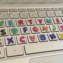 Anime-Themed Scratch-Resistant PVC Keyboard Stickers - Glossy Keycaps, Including A-Z Letters And Numbers, In Teal/Coral/Pink/Purple/Yellow/Green, Irregular QWERTY Layout, Suitable For Laptops, PCs, And Computers (Removes Without Residue) - Xem 9