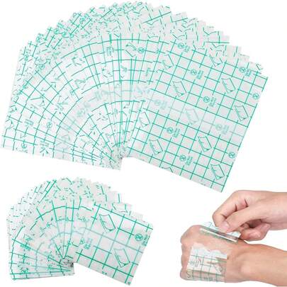 20/100片装防水透明绷带，纹身护理薄膜敷料，弹力粘性贴片，适用于日常居家、户外淋浴、游泳等场合。