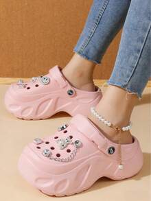 Sandalias con suela gruesa y huecas,  2026 Calzado de mujer para primavera/verano, Sueco mujer, EVA, plataforma, correa abatible, charms, suela ligera,Sandalia mujer Eva Suave Punta Redonda Sin Cordones Plataforma Decoración Personalizada Estilo Casual Para Playa/Casa Zuecos,Sandalias con suela gruesa y huecas, de moda para fiestas de jardín, casual y lindo, diseño de dibujos animados en EVA, para playa y exterior - Rosa - Ver 3