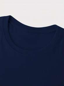 Women's Casual Round Neck Short Sleeve T-Shirt, Printed With "LA DOLCE VITA" Pattern, Knitted Fabric Regular Length Top, Suitable For Commuting And Streetwear, Y2K Style - Navy Blue - View 6
