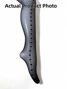 1 par de nuevas medias de mujer con diseño de corazón para primavera/verano, de moda y versátiles, regalo perfecto para el Día de San Valentín, adecuado para festivales de música y bodas - Negro - Ver 5