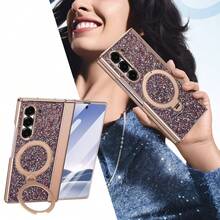 VIETAO Sequins,Diamond Fashion High Quality Blingbling Sparkling Electroplated Hidden Circular Bracket Mobile Phone Case Compatible With Samsung Galaxy Z Fold 7 6 Hinged Full-Cover Protection Phone Cover With Tempered Glass Screen Protector - Purple - View 9