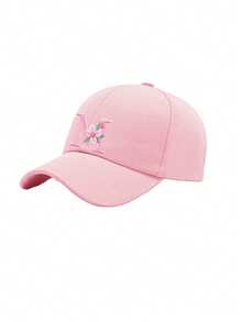 Children's Flower Letter Embroidered Adjustable Baseball Cap Casual Peaked Sun Hat For Kids, Teens & Youth 3-16 Years Old - Baby Pink - View 9