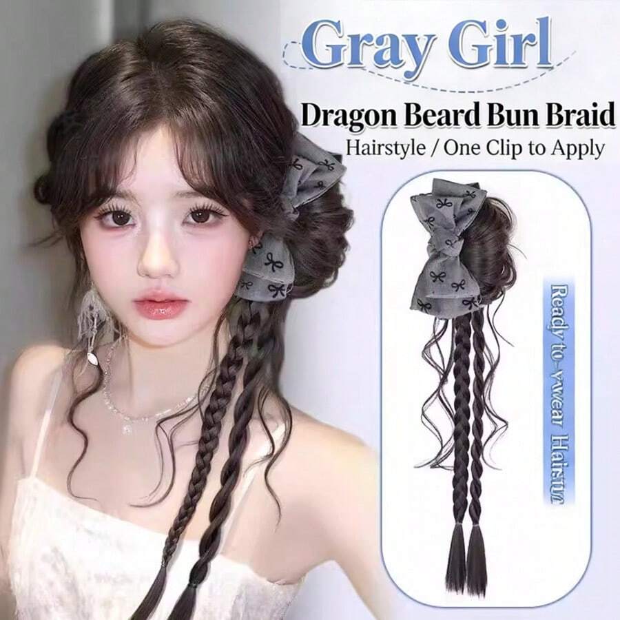 Kẹp tóc đuôi ngựa giả trông tự nhiên, kiểu tóc tết bên hông, búi hoa, nơ cài tóc. - Nhiều màu - Xem 1