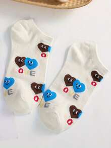 5 Pairs Heart & Letter Print Cartoon Smiling Face Shallow Mouth Socks, Breathable Thin Ankle Socks For Women, Summer - Multicolor - View 2