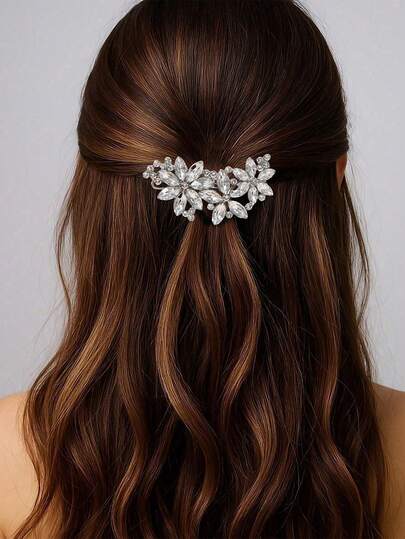 Elegant Crystal Flower Hair Clip, Bridal Wedding Party Hair Accessory,Summer,Holiday,Travel, Accessories For Women