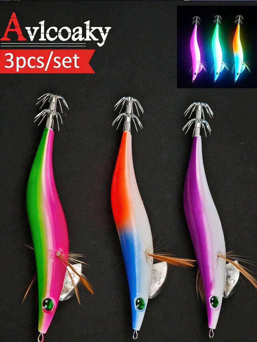 Avlcoaky 3件套带钩沉水假饵，适用于淡水和海钓，适用于弯嘴鲈鱼 - 彩色 - 查看 1