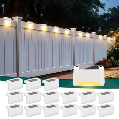 16 Pack Solar Deck Lights Outdoor, IP44 Waterproof Solar Fence Lights, LED Garden Step Lights Auto On/Off For Fence, Yard, Patio, Stairs, Railing, Wall Landscape Lighting