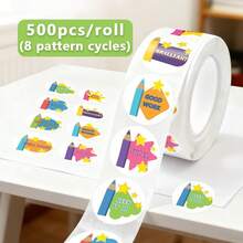 500pcs Cartoon Pencil Reward Stickers, 1 Inch Round, 8 Designs "Very Good" "Well Done", Suitable For Stationery, Scrapbooking, DIY, Back To School, Teacher Encouragement, Gift Packaging, Cards, Envelopes, Magazines, Festive Party Decor, PVC Waterproof Stickers Scrapbook Supplies - Cartoon Pencil Encouragement - View 4