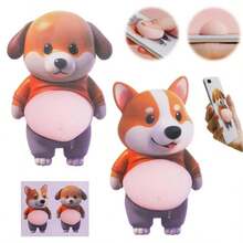 3D Corgi Dog Belly Sticker, Cute Puppy Wearing Orange Clothes On Soft Pink Background, Cartoon Style Corgi Belly Sticker - Multicolor - View 2