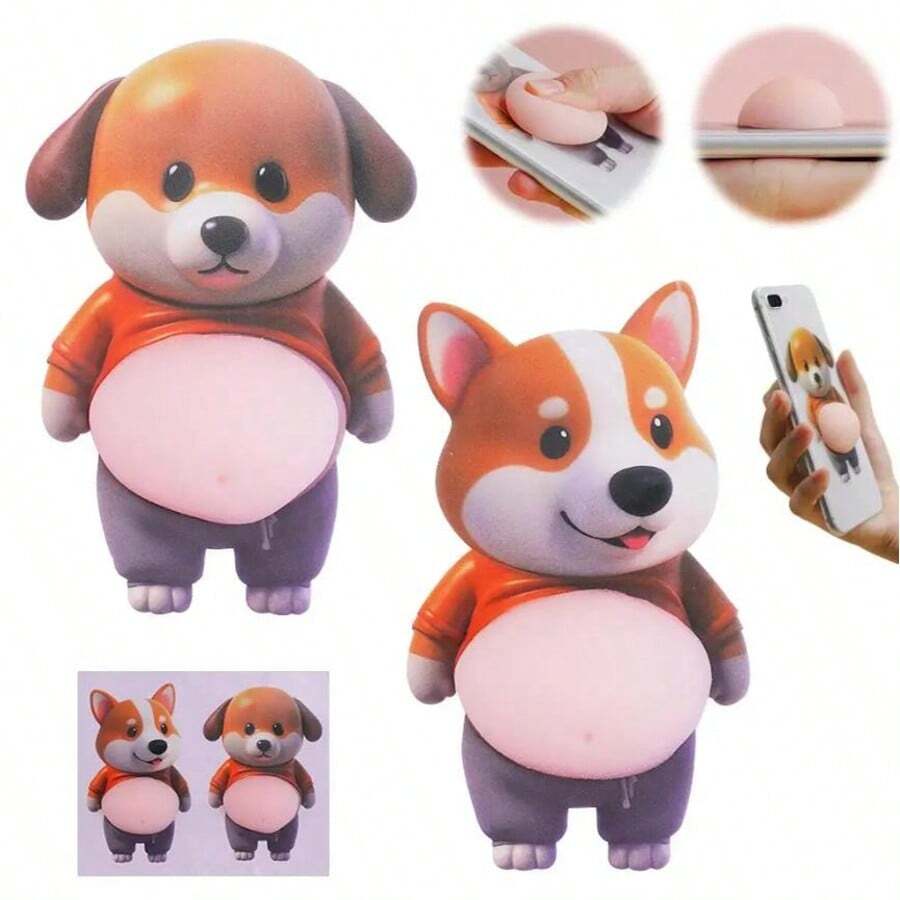 3D Corgi Dog Belly Sticker, Cute Puppy Wearing Orange Clothes On Soft Pink Background, Cartoon Style Corgi Belly Sticker