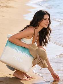 Bolsa Tote com Decoração de Borla Bordada, Bolsa Tote Feminina da Moda com Borla Bordada e Letra, Bolsa Tote de Ombro Grande Bicolor com Decoração de Borla Bordada, Perfeita para Trabalho, Volta às Aulas, Ensino Fundamental, Ensino Médio, Faculdade, Férias, Guia de Presentes do Dia dos Namorados, Presente Acessível do Dia dos Namorados, Páscoa, Dia das Mães - Multicolorido - Visão 2