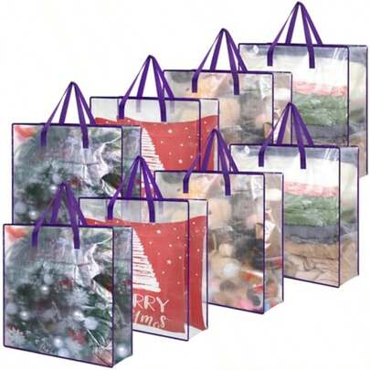 8 bolsas de almacenamiento transparentes para corona bolsa de mudanza manta edredón ropa de cama bolsas de almacenamiento con asa y cierre extra grandes de plástico resistente morado
