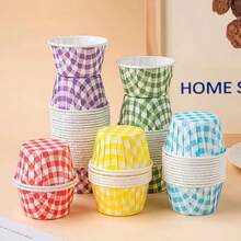 50pcs Cupcake Liners, Grease-Proof Baking Cups, Baking Muffin Cups, Full Grid Pattern Cupcake Paper Cups, Grease-Resistant Baking Cups, Heat-Resistant Cups, Baking Cups Suitable For Baking, Weddings, Birthday Parties - View 4