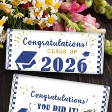 10 Pcs Class Of 2026 Graduation Chocolate Bar Decor Stickers, Blue & Gold Checkered Grad Cap Design Graduation Chocolate Candy Wrapper Labels, "Congratulations! You Did It!" Graduation Chocolate Stickers For Graduation Party Favors, Graduation Gifts & Graduation Celebrations - A - View 3