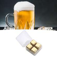 Premium Stainless Steel Metal Ice Cubes - Reusable Whiskey Stones Set With Ice Tongs For Quick Chilling Of Beverages - Golden Finish - 金色 - 查看 1