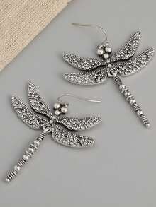 一对创意复古蜻蜓耳环，适合女孩参加宴会和派对，有趣的节日礼物 - 銀色 - 查看 7