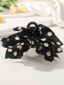 1pc Polka Dot Mesh Bow Hair Claw Clip, Sweet Style Summer Hair Accessories Beach Vacay Hair Clips - Black Polka Dots - View 4
