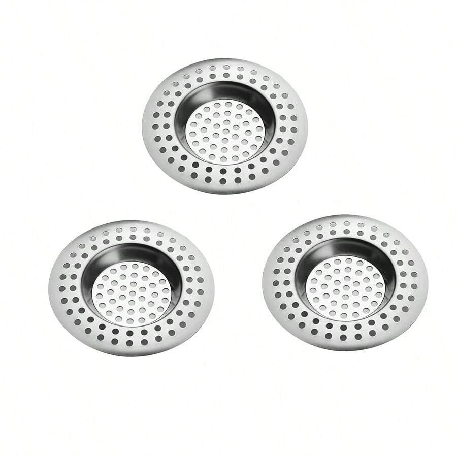 1/3pcs Stainless Steel Kitchen Sink Strainer, Standard Drain Filter Protector For Hair/Food Collection, Suitable For Bathroom, Kitchen, Shower - Multicolor - View 1
