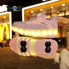 YAOSF品牌LED发光轮滑鞋,高级LED轮滑鞋,升级版,适合儿童和青少年,发光鞋带,可伸缩轮子,滑板鞋,时尚发光休闲运动鞋 - 紫色 - 查看 17