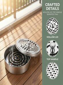 Portable Stainless Steel Mosquito Coil Holder With Lid, Flame Resistant And Heat-Resistant Incense Burner Tray Stand, Suitable For Home And Outdoor Use. - A - View 4