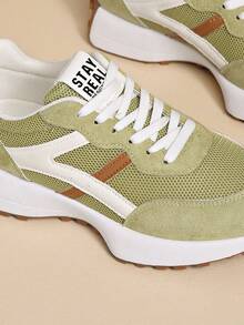 女士轻便户外跑步鞋 - 系带设计，多功能平底，透气面料和人造革材质 - 青檸色 - 查看 6