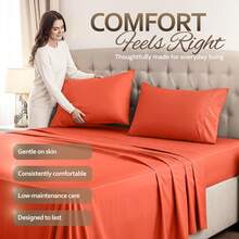 Beddora Queen Size Bed Sheet Set In Orange – 4 Piece Microfiber Sheets, Ultra-Soft, Deep Pocket, Wrinkle-Resistant, Easy Care, Adult - Màu Cam cháy - Xem 6