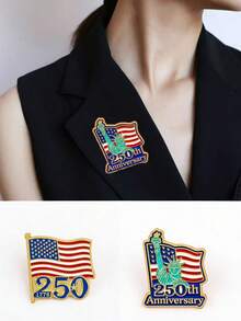 1枚欧美周年纪念国旗胸针，卡通金属英文创意徽章，服装配饰 - 彩色 - 查看 2