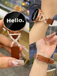 20mm Leather Quick Release Watch Band, X-Shaped Rhinestone Strap, Compatible With Samsung, , Watches, Suitable For Men And Women - Brown - View 1