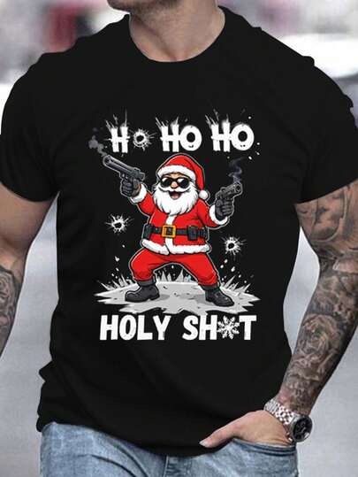 Camiseta de manga corta con cuello redondo y estampado creativo de Papá Noel para hombre, informal para uso diario, ropa masculina para actividades al aire libre en verano.
