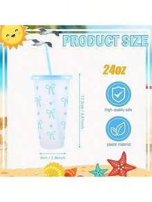 1 pieza Taza de plástico reutilizable con lazo rosa lindo, tapa y pajita, transparente, adecuada para café helado, agua, jugo, refresco, excelente para playa, boda, cumpleaños, vacaciones, Navidad, Halloween, fiesta, oficina, piscina, eventos, citas, actividades al aire libre, botella deportiva, botella de agua diaria y al aire libre (Nota: El producto puede tener algunos arañazos durante el transporte, pero no afecta su uso) - Multicolor - Ver 11