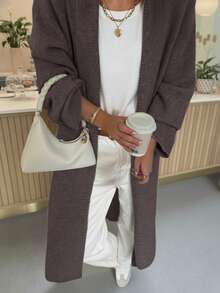 Áo khoác cardigan cổ chữ V dáng rộng FOR BEAUTY, áo len dài tay dệt kim thời trang và đa năng, kiểu dáng tối giản, màu xám, thích hợp cho năm mới. - xám tím - Xem 2