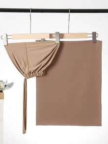 2pcs Women Scarf & Cap Set, Versatile Underlay Cap, Hijab, Middle East Abaya Matching, Elastic Underlay Cap, Chiffon Scarf, Casual Set - Camel - View 11